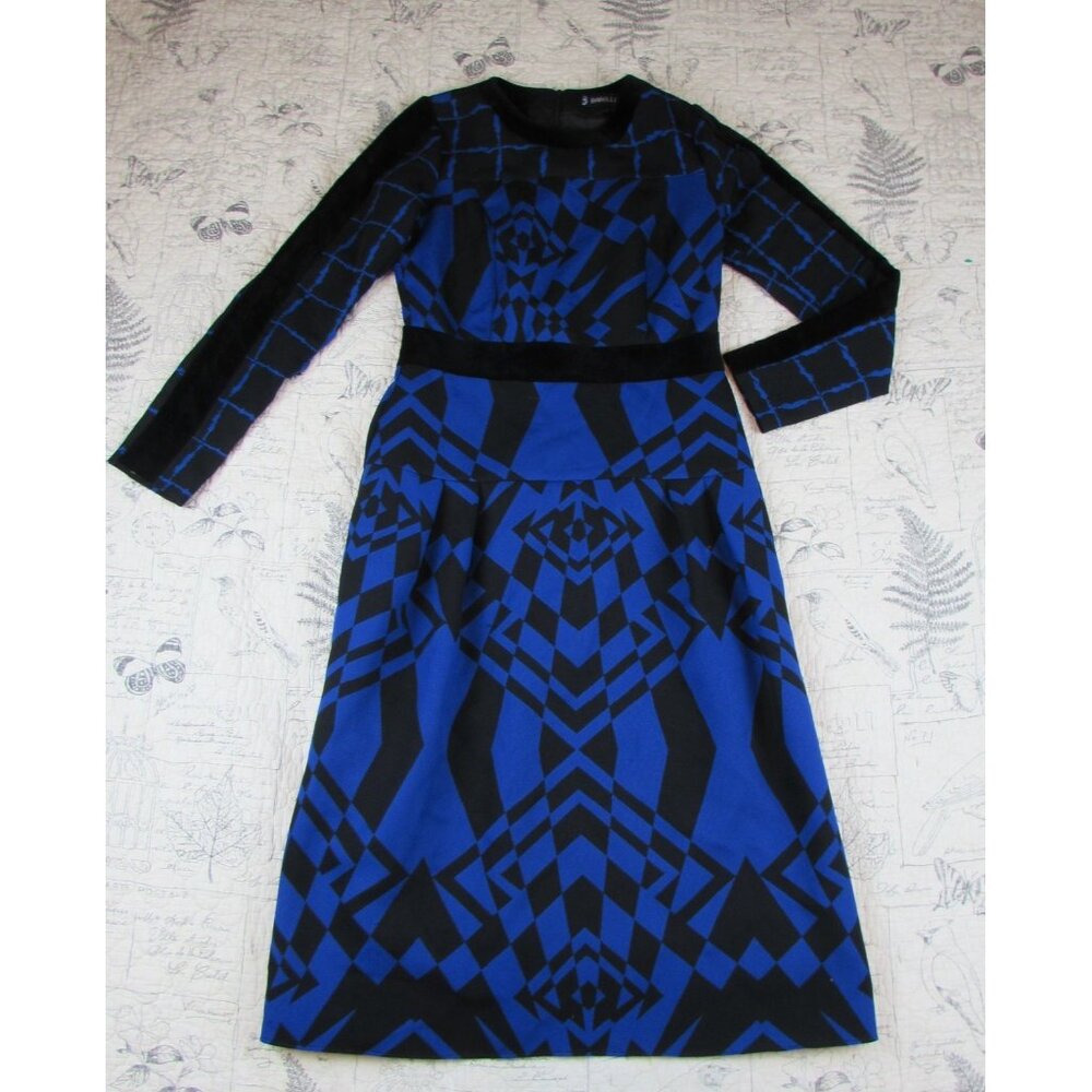 VNTG BARELLI long sleeve wool blnd geometric midi dress womens size US 4 EUR 36